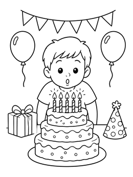 Free printable Boy Blowing Out Birthday Candles coloring page