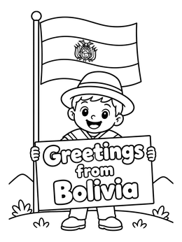 Free printable Boy With Bolivia Flag And Sign coloring page