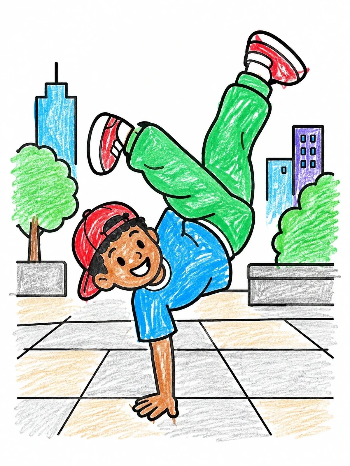 Colored example of the Boy Doing A Breakdance Freeze coloring page
