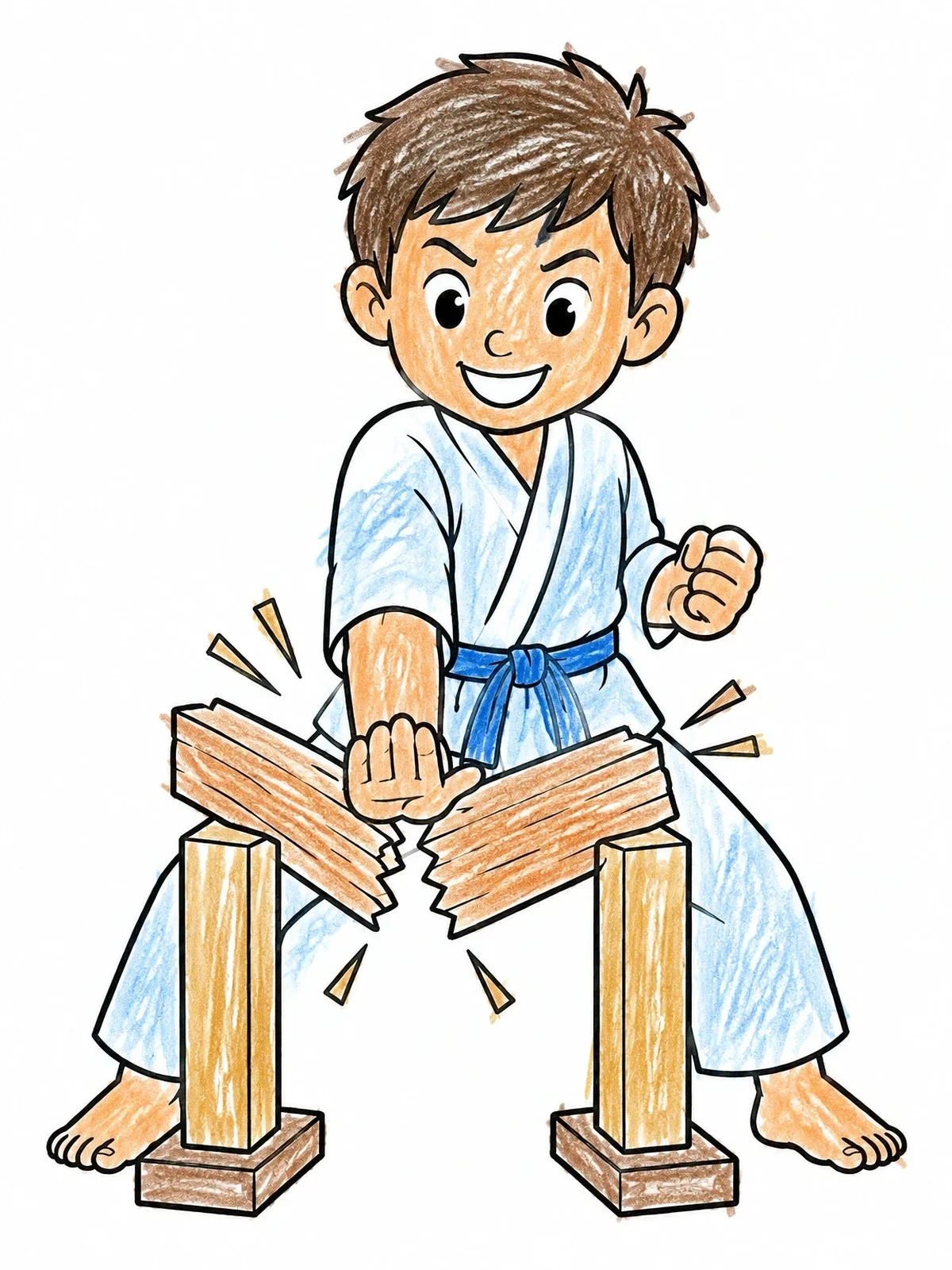 Colored example of the Boy Breaking Board Karate Strike coloring page