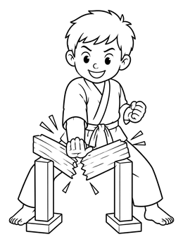 Free printable Boy Breaking Board Karate Strike coloring page