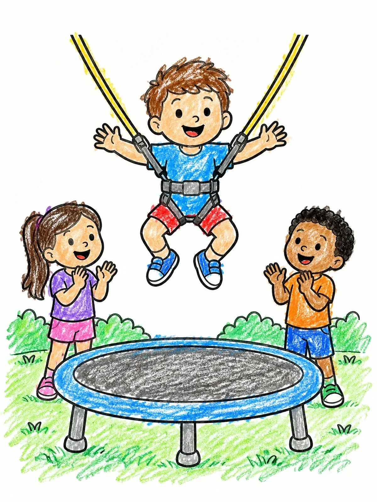 Colored example of the Boy Bungee Trampoline Jumping coloring page