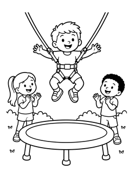 Free printable Boy Bungee Trampoline Jumping coloring page