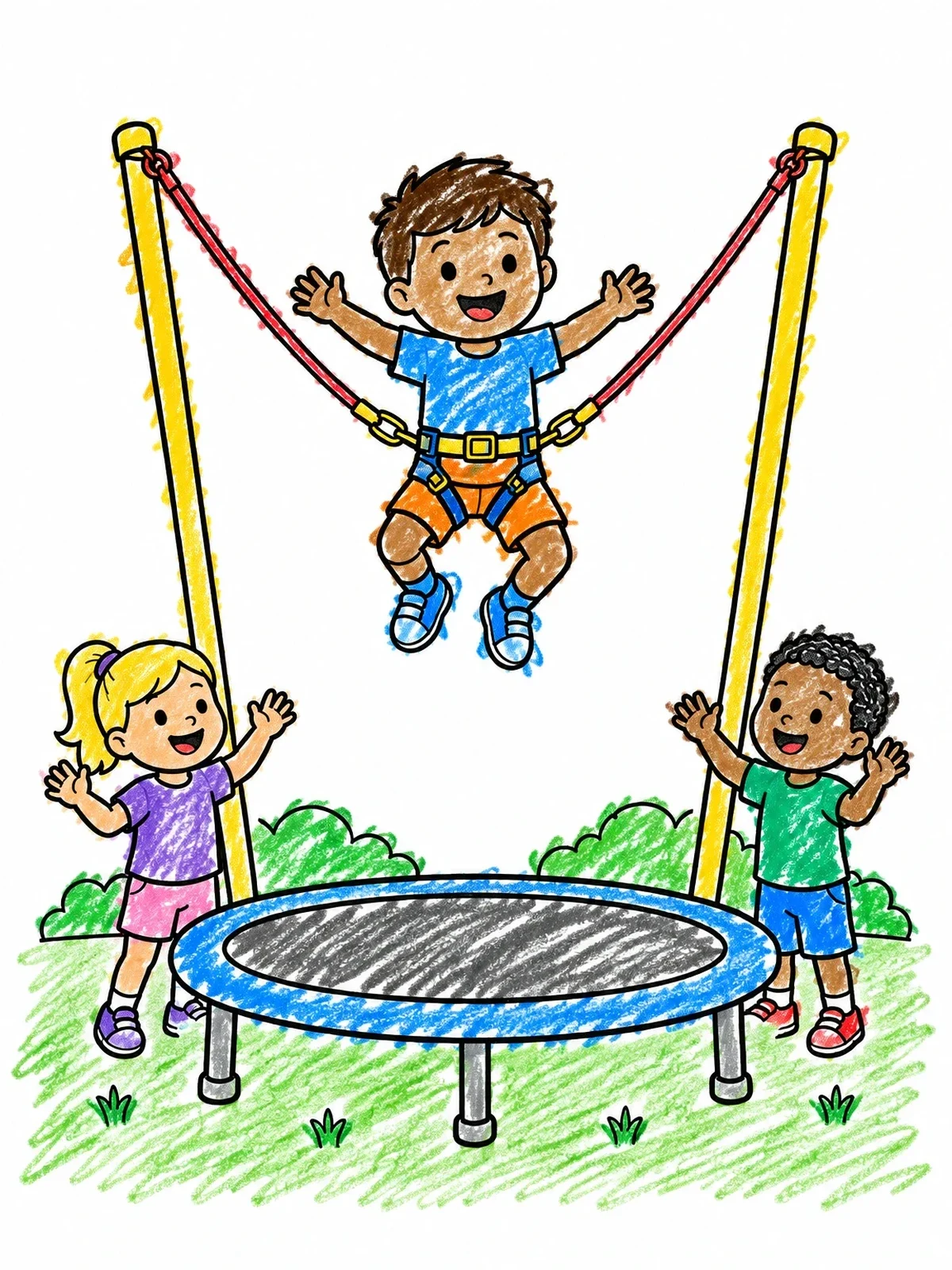Colored example of the Boy Bungee Trampoline Jumping coloring page