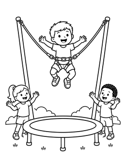 Free printable Boy Bungee Trampoline Jumping coloring page