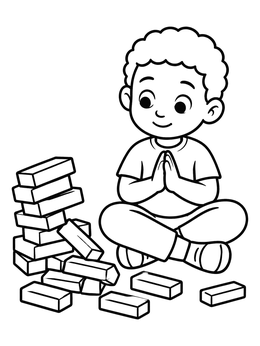 Free printable Boy Staying Calm By Fallen Blocks coloring page
