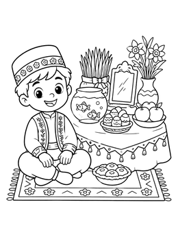 Free printable Boy Celebrating Nowruz With Haft Sin coloring page