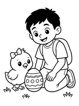 Free printable Boy And Chick With Easter Egg coloring page