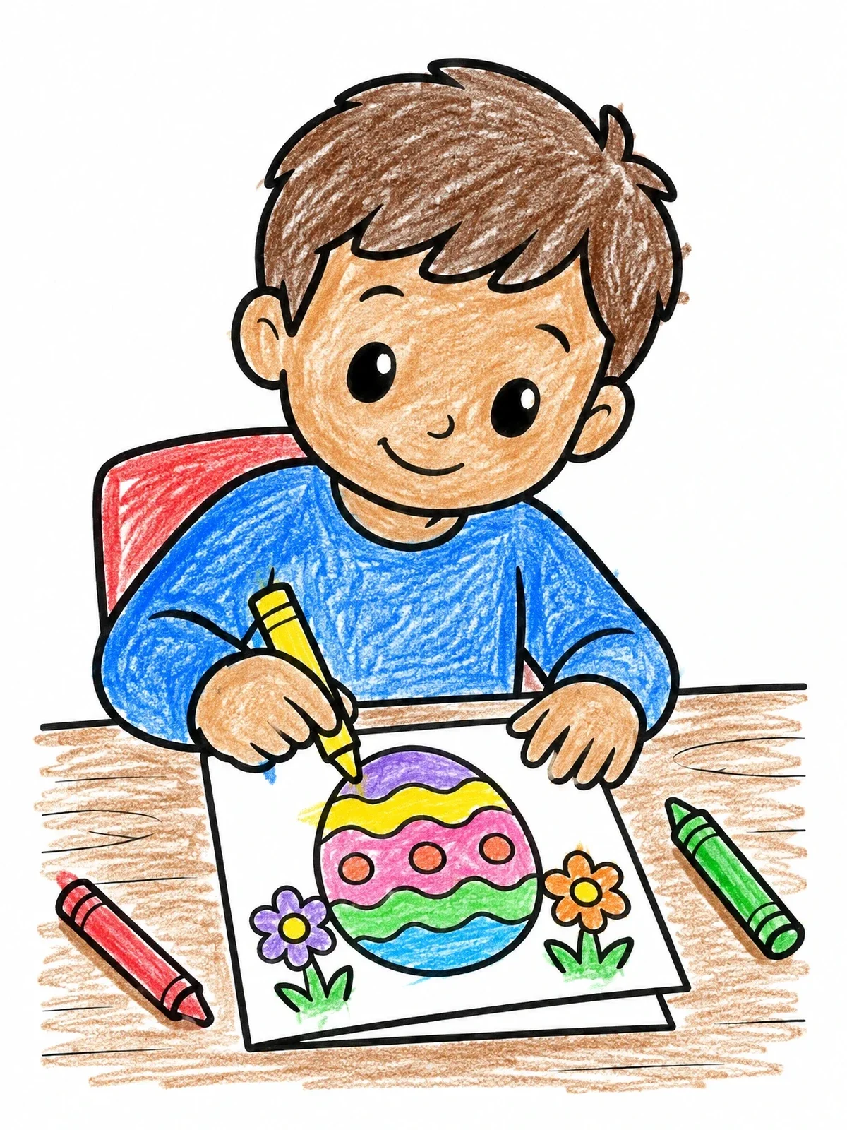 Colored example of the Boy Coloring An Easter Card coloring page