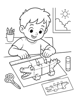 Free printable Boy Crafting A Paper Alligator coloring page