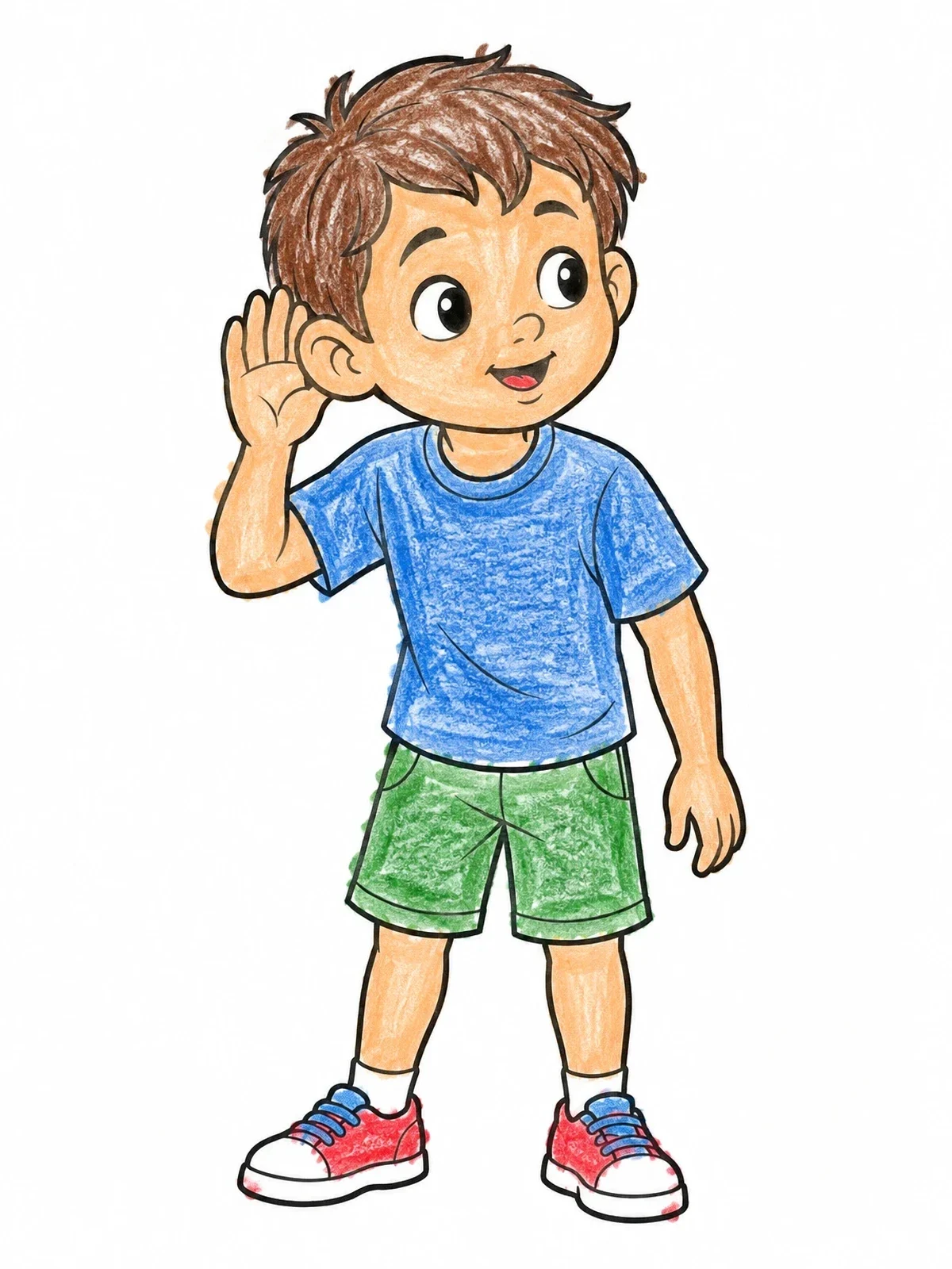Colored example of the Boy Cupping Hand To Ear coloring page