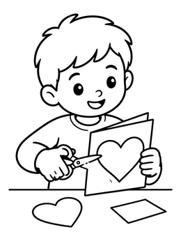 Free printable Boy Cutting Out A Paper Heart coloring page