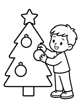 Free printable Boy Decorating A Christmas Tree coloring page