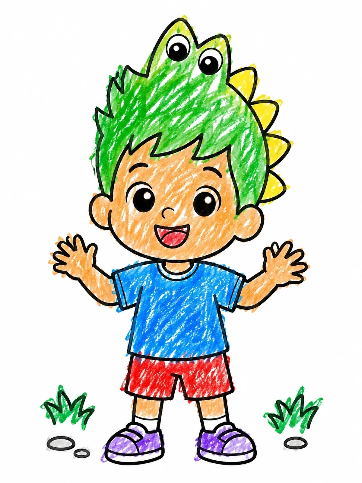 Colored example of the Boy With Dinosaur Spiky Hair coloring page