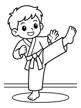 Free printable Boy Doing A High Karate Kick coloring page