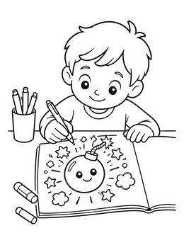 Free printable Boy Drawing A Cute Doodle Bomb coloring page