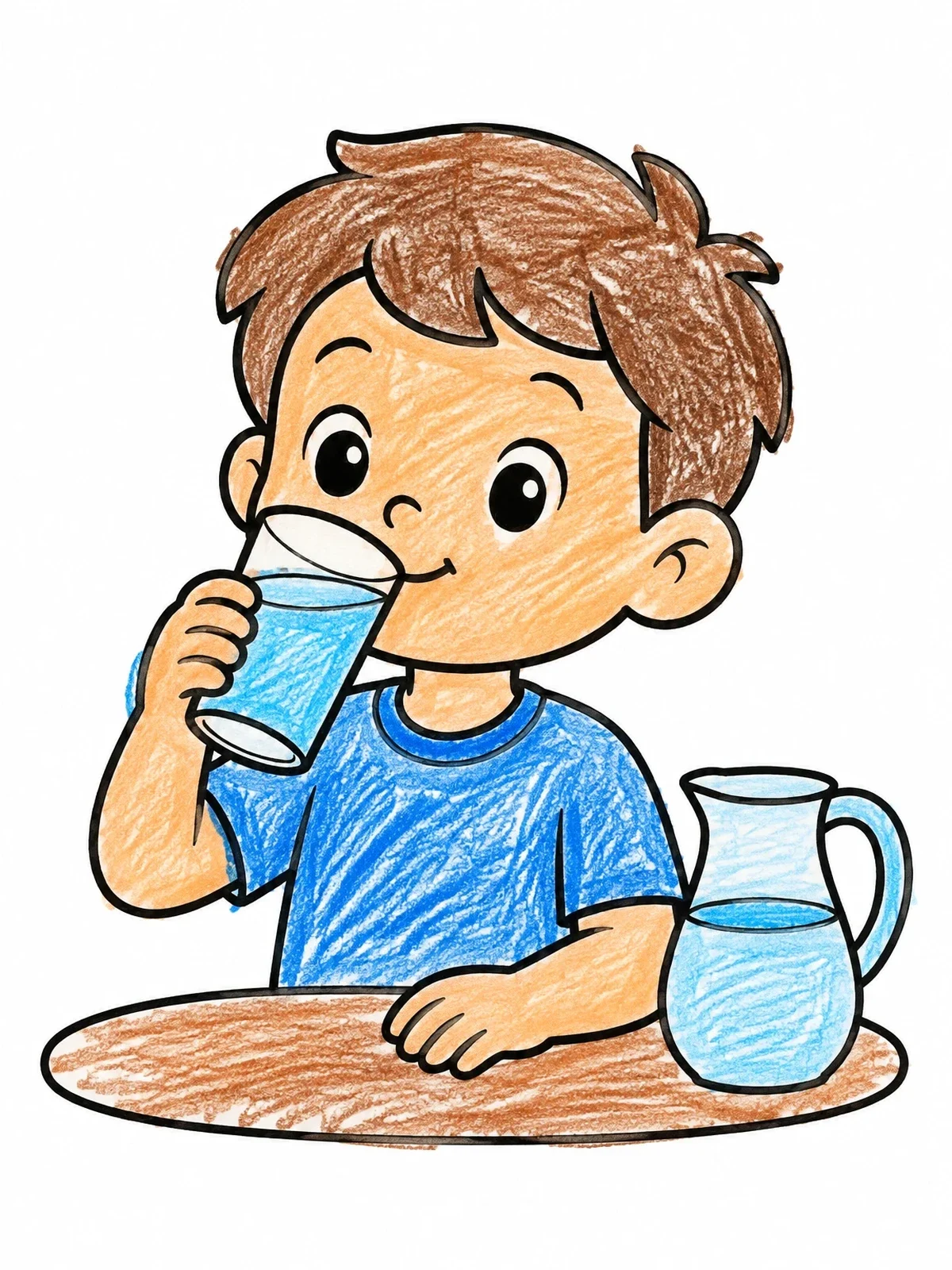 Colored example of the Boy Drinking A Glass Of Water coloring page