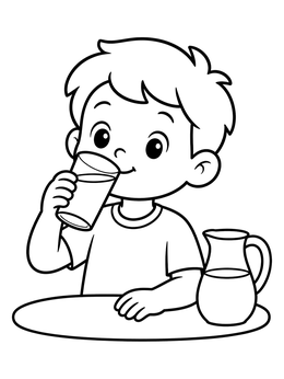 Free printable Boy Drinking A Glass Of Water coloring page