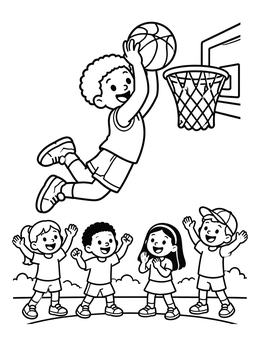 Free printable Boy Dunking At Basketball Hoop coloring page