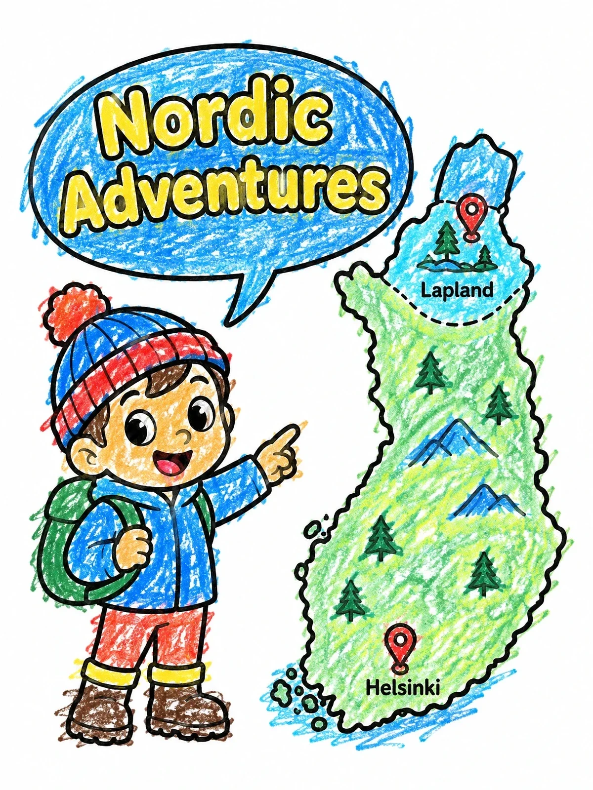 Colored example of the Boy Exploring Map Of Finland coloring page