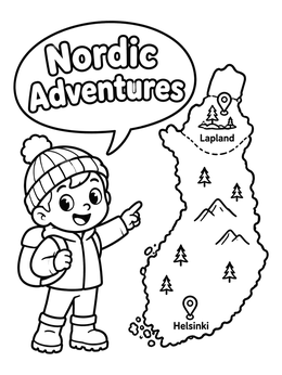 Free printable Boy Exploring Map Of Finland coloring page