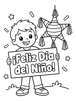 Free printable Boy Celebrating Feliz Dia Del Nino coloring page