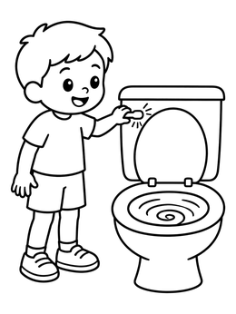 Free printable Boy Flushing The Big Toilet coloring page