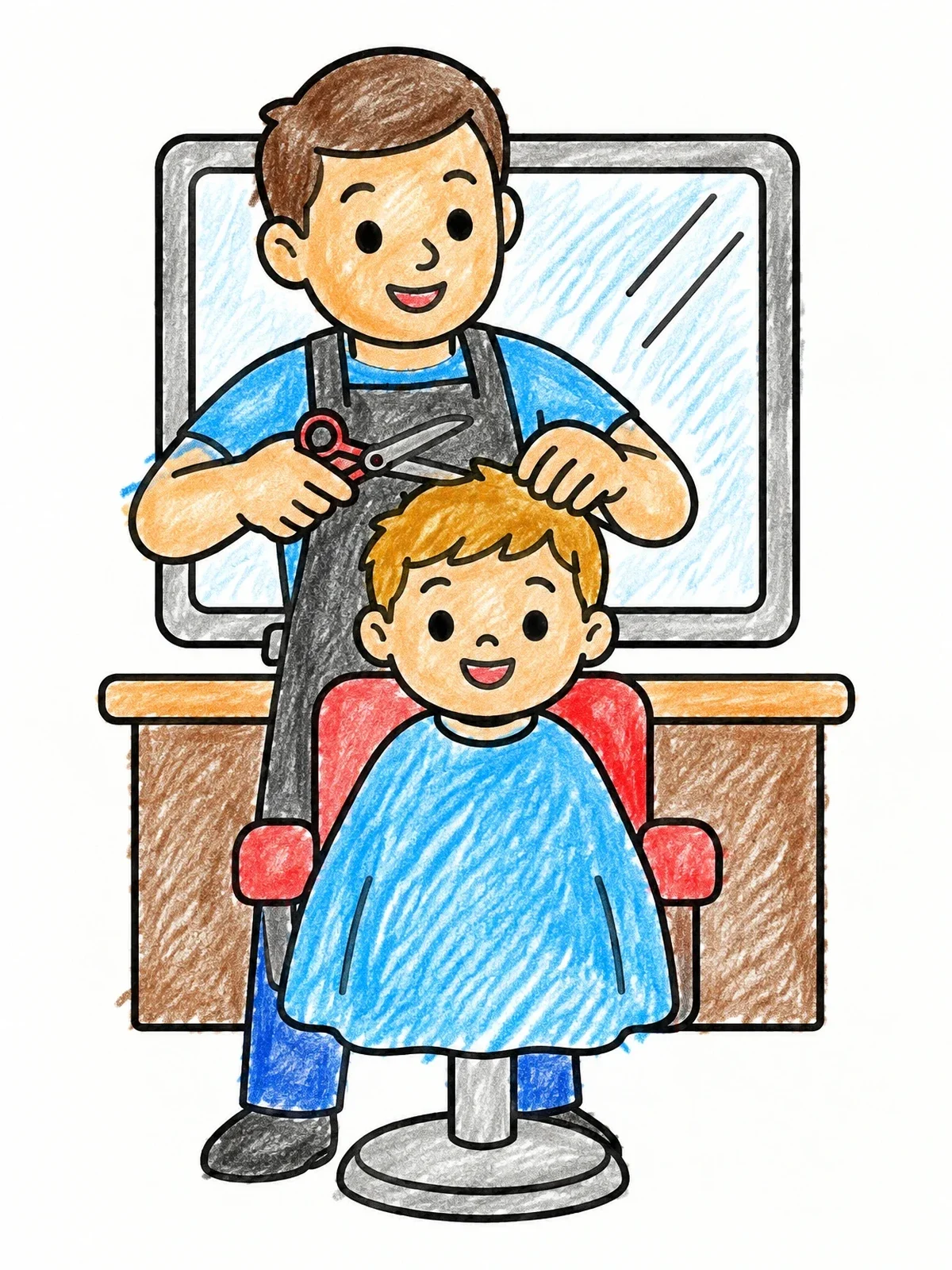Colored example of the Boy Getting Haircut At Barber coloring page
