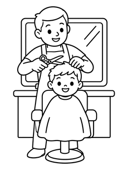 Free printable Boy Getting Haircut At Barber coloring page