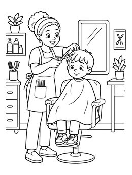 Free printable Boy Getting Haircut At Salon coloring page