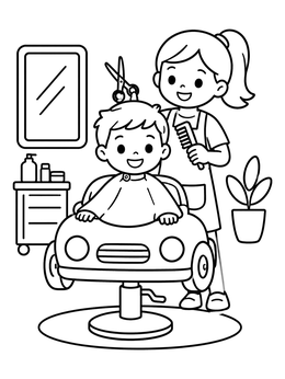 Free printable Child Getting Haircut In Car Chair coloring page