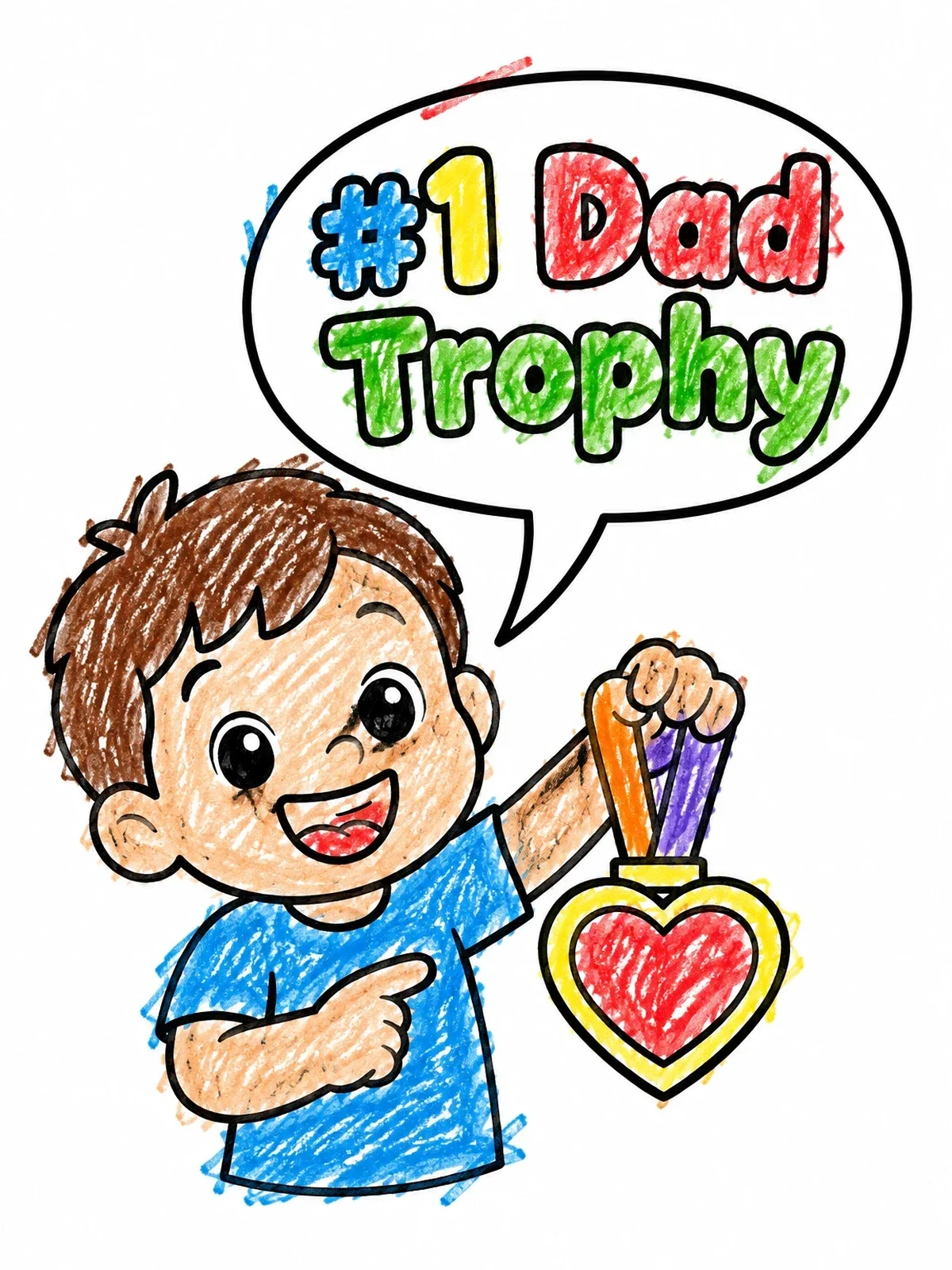 Colored example of the Boy With Heart Trophy For Dad coloring page