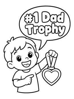 Free printable Boy With Heart Trophy For Dad coloring page