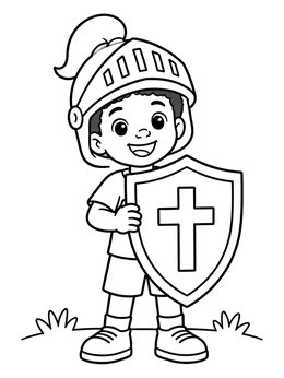 Free printable Boy With Knight Helmet And Shield coloring page