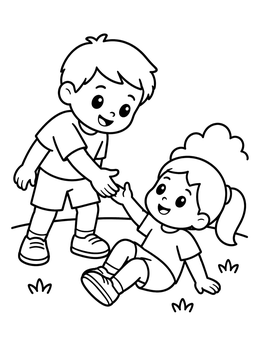 Free printable Boy Helping Friend Stand Up coloring page
