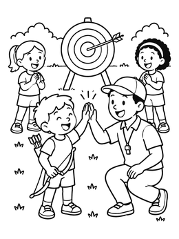 Free printable Boy High Fiving Archery Coach coloring page