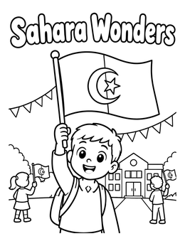 Free printable Boy Holding Algerian Flag At School coloring page
