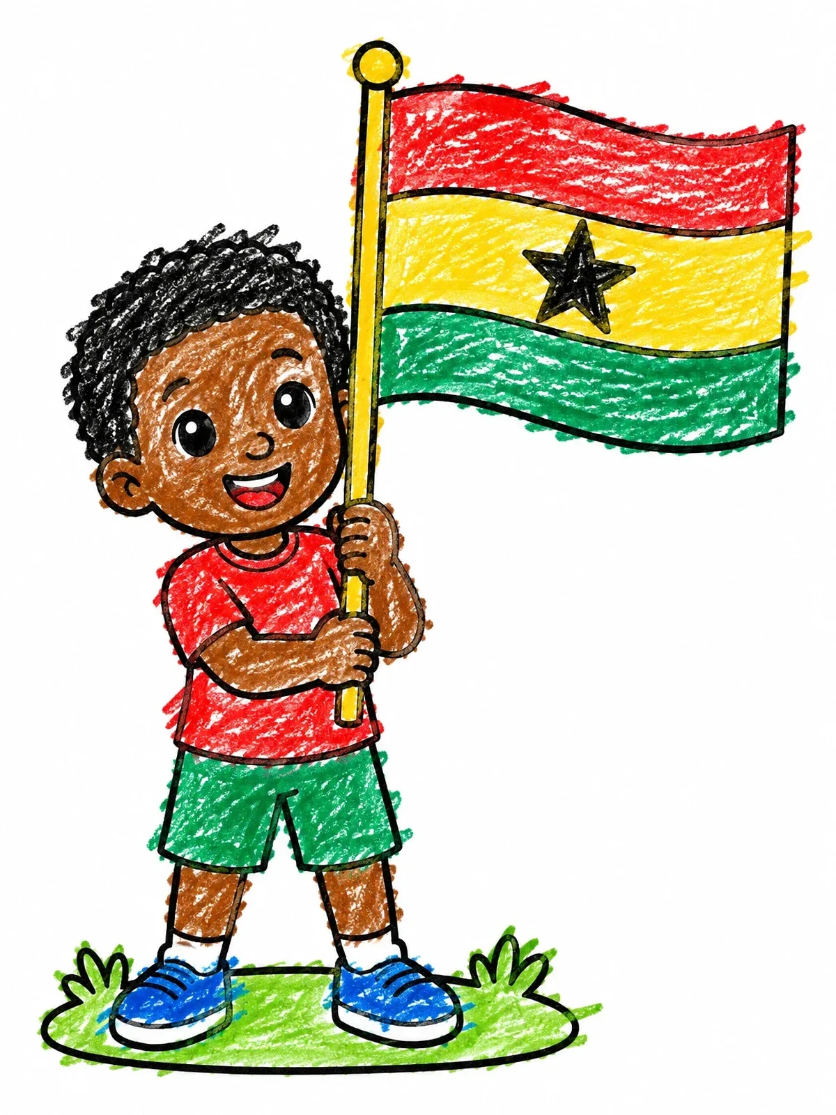 Colored example of the Boy Holding Flag Of Ghana coloring page
