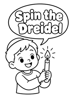 A cheerful boy holding a lit candle on this Hanukkah coloring page.