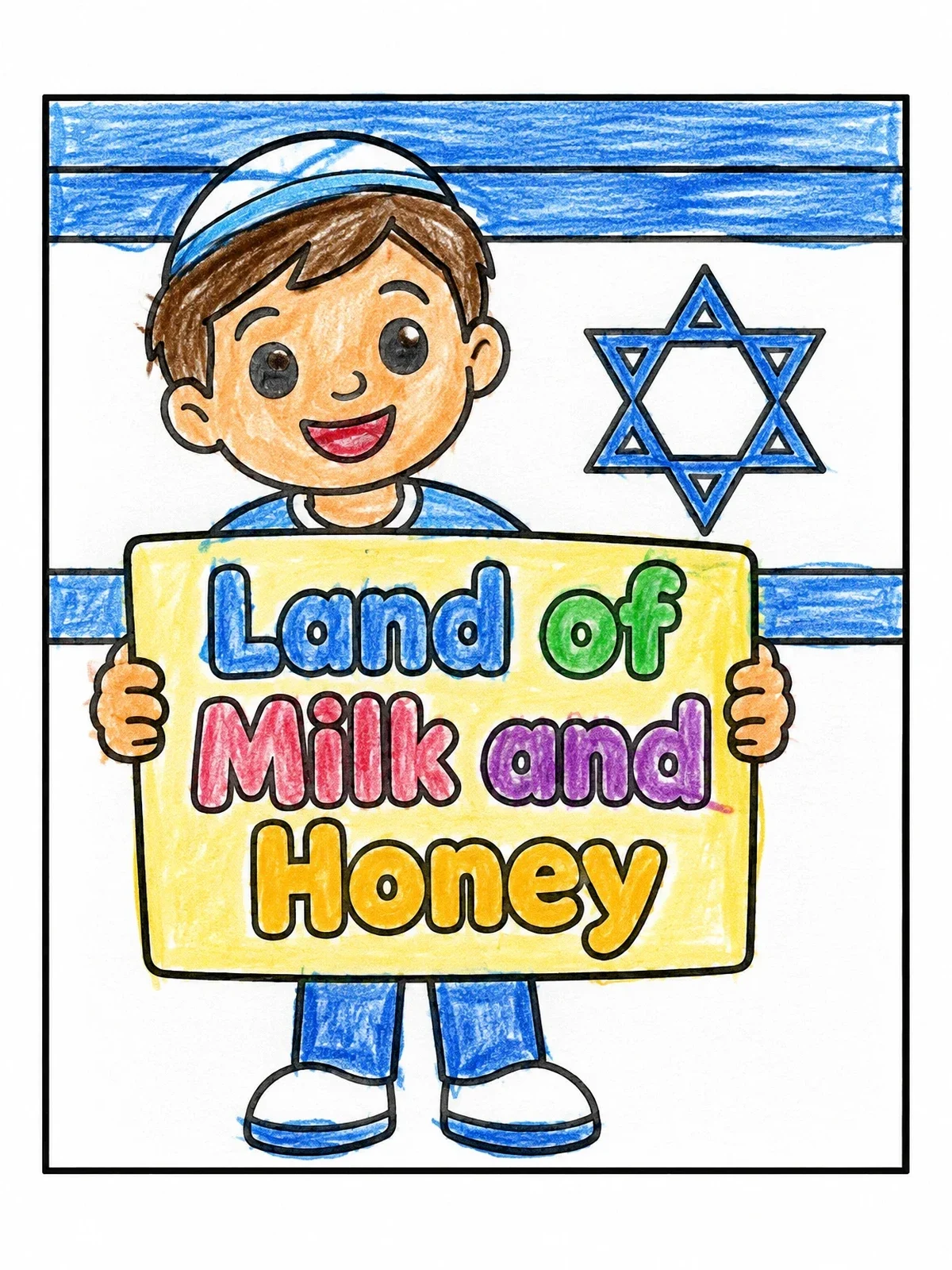 Colored example of the Boy With Israel Sign And Flag coloring page