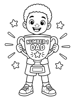 Free printable Boy Holding Number 1 Dad Trophy coloring page