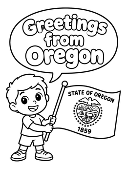 Free printable Boy Holding Oregon State Flag coloring page