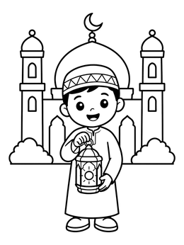 Free printable Boy Holding A Ramadan Lantern coloring page