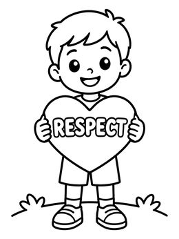 Free printable Boy Holding A Respect Heart Sign coloring page