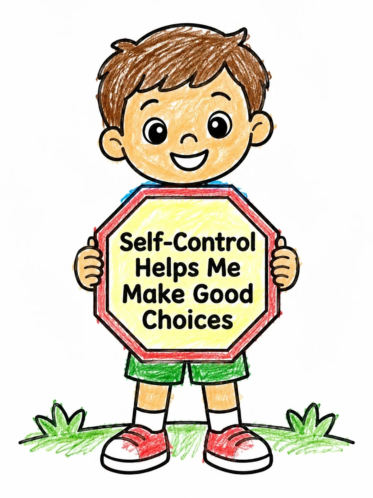 Colored example of the Boy Holding Positive Choices Sign coloring page