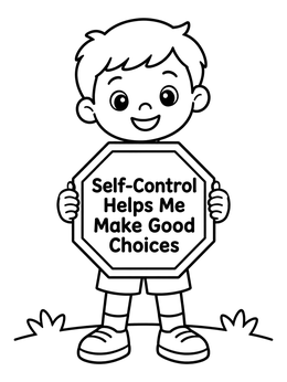 Free printable Boy Holding Positive Choices Sign coloring page