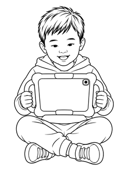 Free printable Boy Sitting With Tablet In Protective Case coloring page