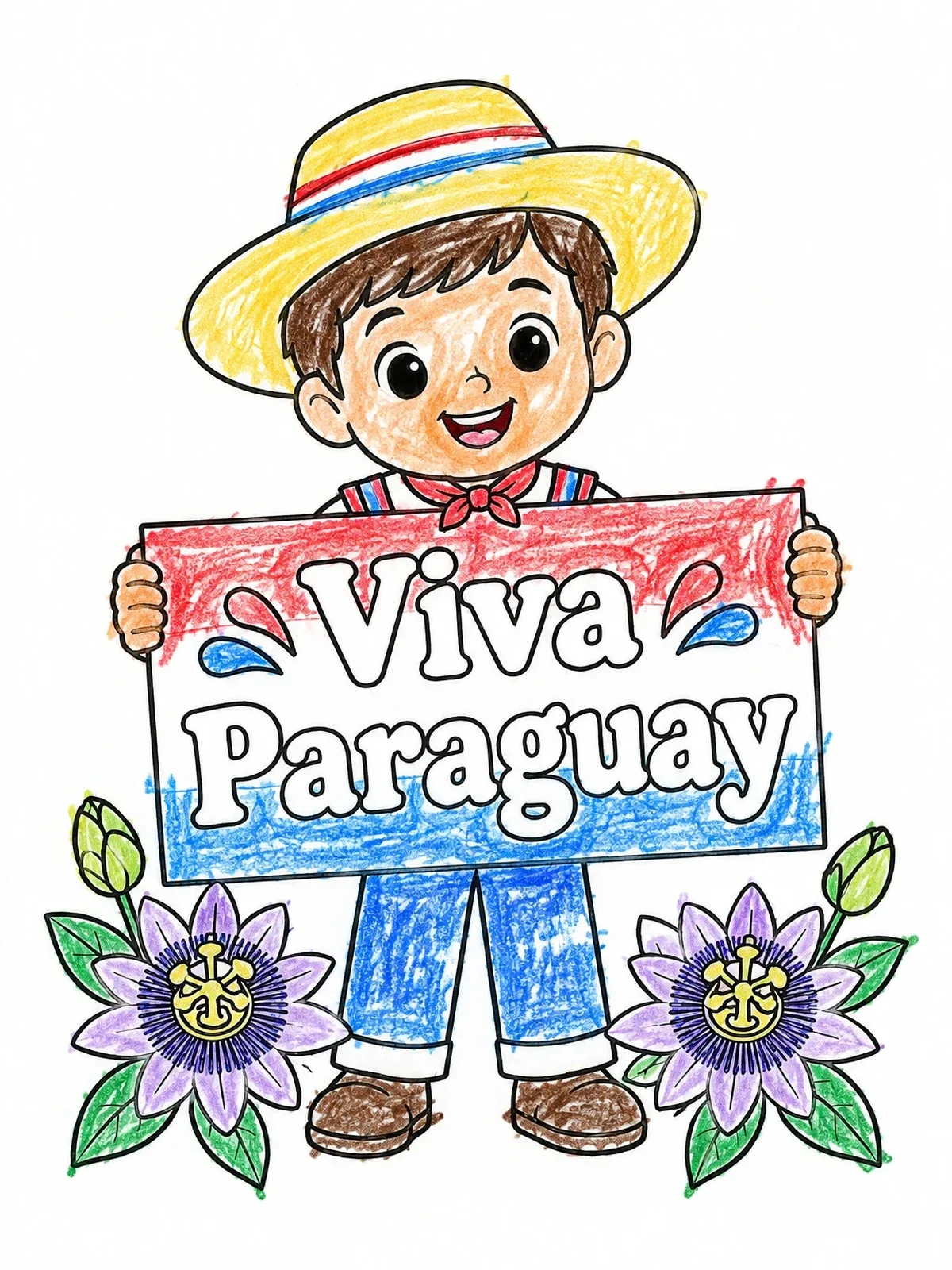 Colored example of the Boy With Viva Paraguay Sign coloring page