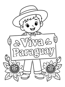 Free printable Boy Holding Viva Paraguay Sign coloring page