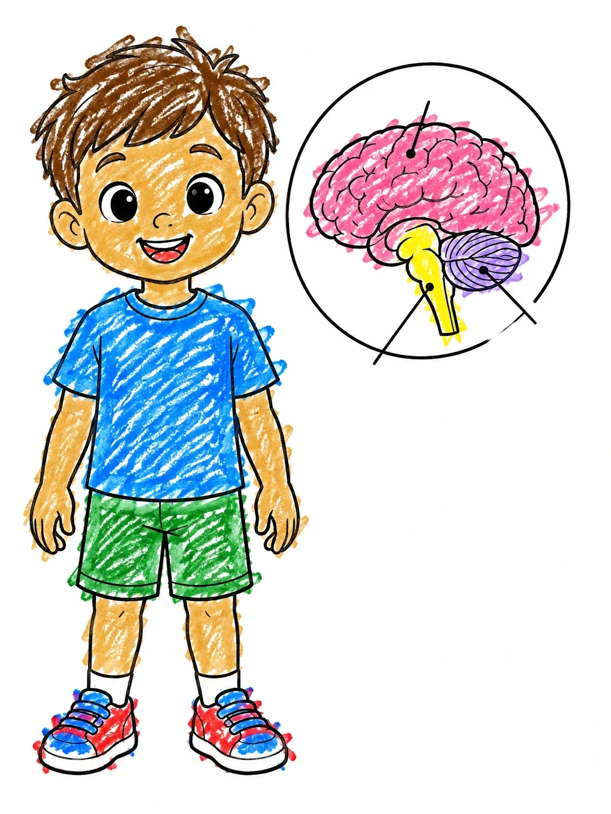 Colored example of the Boy With Human Brain Diagram coloring page